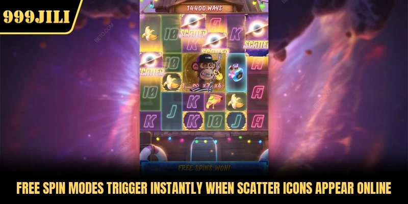 Free spin modes trigger instantly when scatter icons appear online